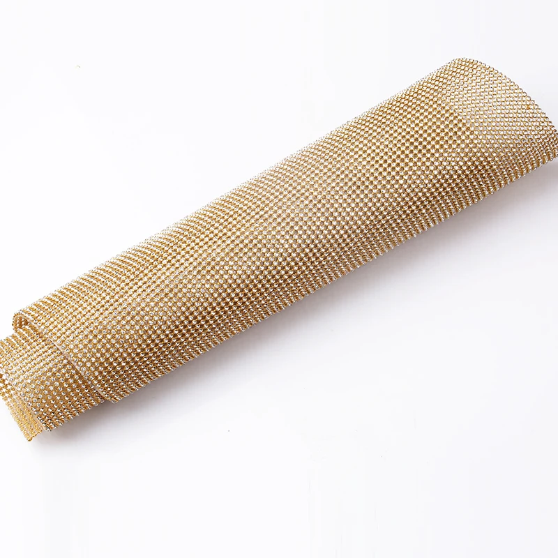 RESEN 45X20CM/PCS Hotfix Iron On Crystal Rhinestones Sheet Gold Base Adhesive Diamond Wrap For Party Stage Decoration