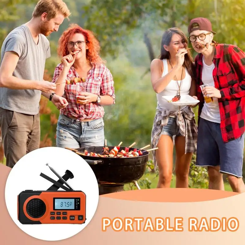 راديو يعمل بالطاقة الشمسية، راديو للتخييم، جهاز استقبال البث المحمول، معدات استقبال FM مع مصباح يدوي للخارجية