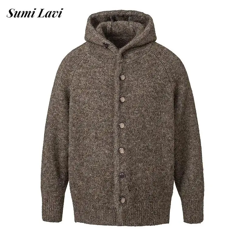 

Daily Leisure Mens Button-up Hooded Sweater Jacket Coat Winter Vintage Solid Color Sweatercoats Men Stylish Knitting Cardigans
