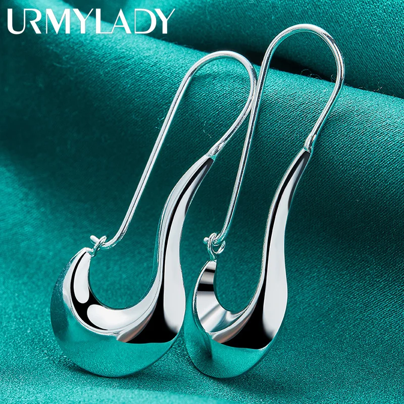 URMYLADY 925 Sterling Silver Hook Meniscus Earrings Ear Loops for Women Wedding Fashion Engagement Charm Jewelry