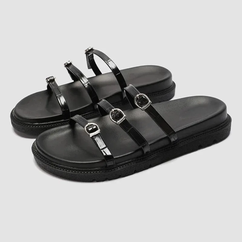 

Женские сандалии на платформе с пряжкой, открытые, удобные летние шлепанцы, нескользящие, с узким ремешком, повседневные пляжные тапочки для женщин