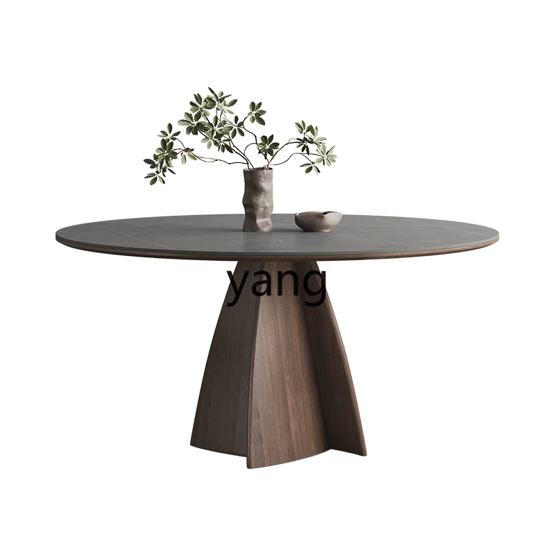 

CX high-end solid wood dining table round with turntable home new walnut color