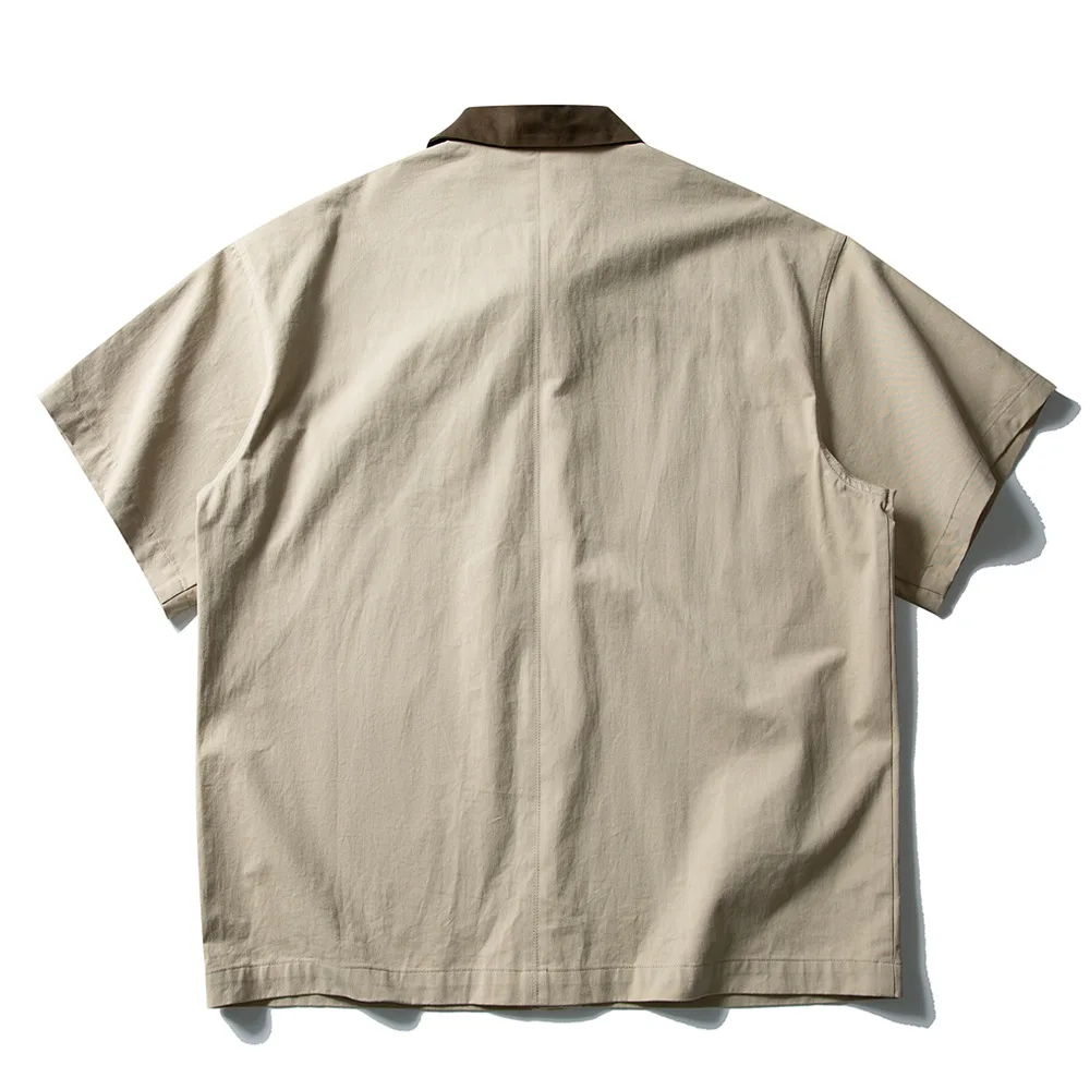 ملابس الشارع اليابانية للرجال AMEKAJI موضة القطن الخالص فضفاضة عادية كم قصير قميص البضائع رجل خمر Techwear قمصان البلوزات