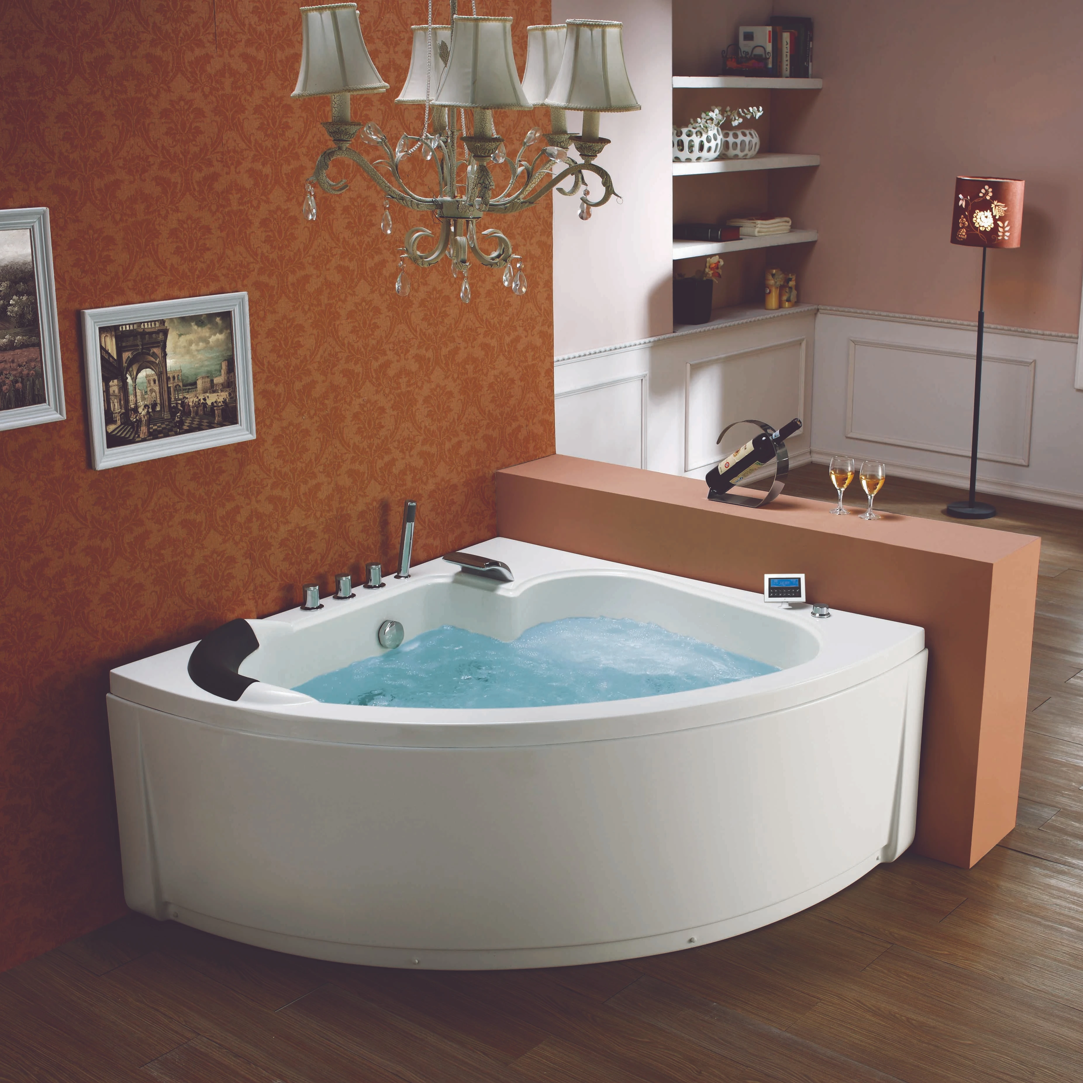 LCD Control Panel Small Corner Indoor Tub Whirlpool Massage Jetted Bathtub