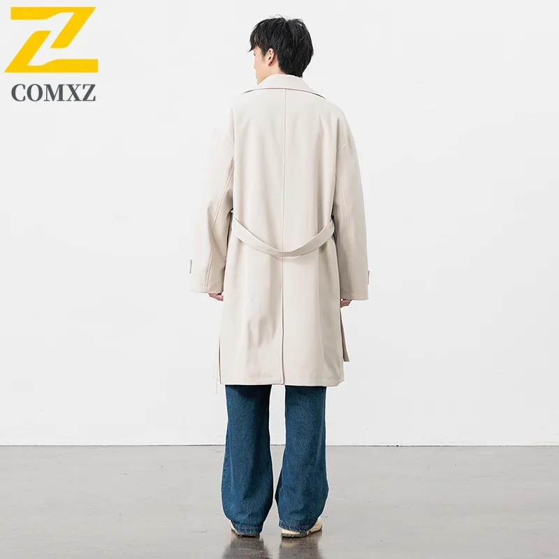 سترة رجالي فاخرة على الطراز الكوري الحضري من COMXZ معطف خندق خفيف الوزن مزدوج الصدر مقاوم للرياح ملابس الخريف والشتاء #3