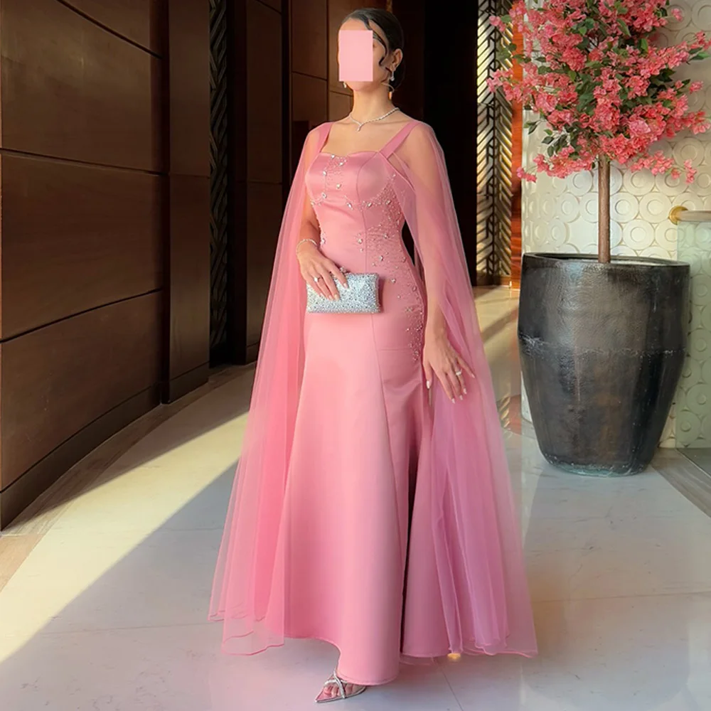 

Pink Satin and Tulle Evening Dress Customized Mermaid Strapless Homecoming Dresses Sparkly Crystal Special Occasion Gowns