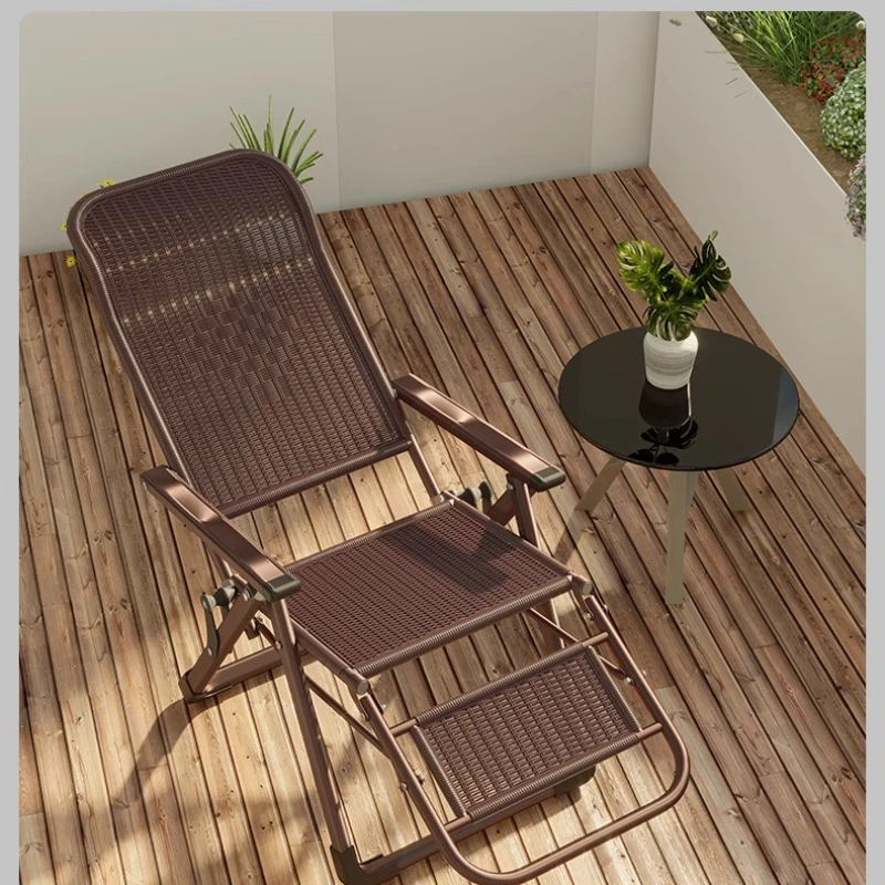 Rattan Style Recliner Chair Folding Breathable Sleeper for Patio Balcony Comfortable Sit-to-Lie
