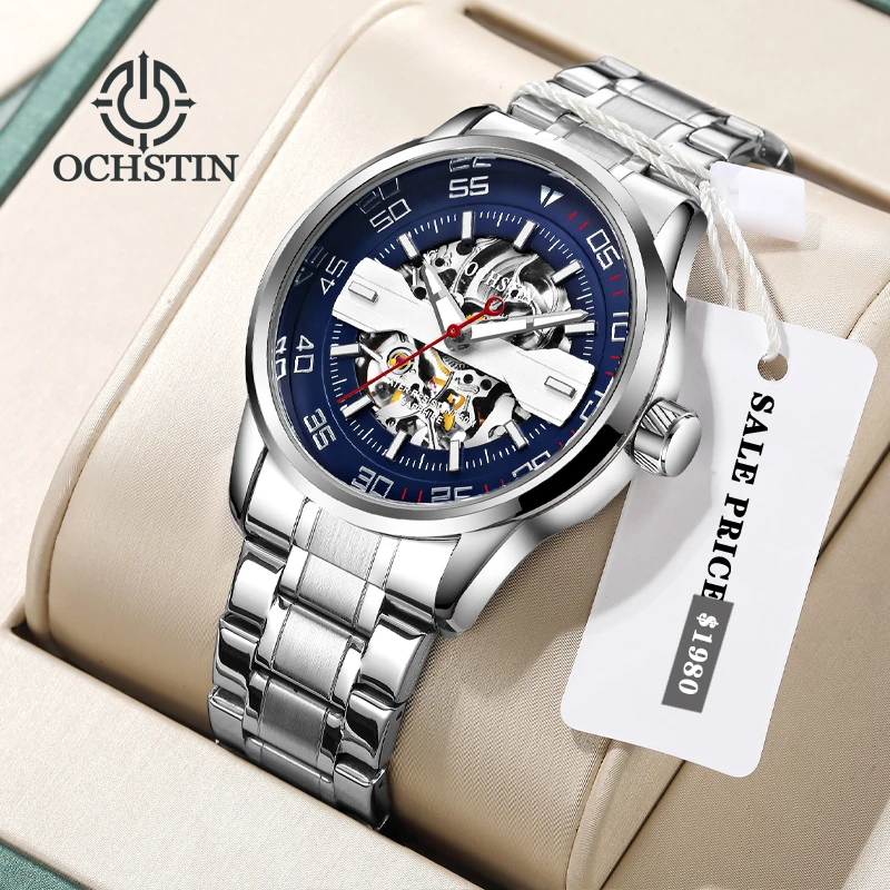 OCHSTIN Luxury Men\'s Watches Automatic Mechanical Wristwatch Hollowing Dial Stainless Waterproof Business Watches for Male