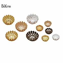 BoYuTe-Tapas de cuentas de flor de filigrana de latón de Metal, componentes de joyería hechos a mano, 12MM, 20MM, 100 unidades por lote