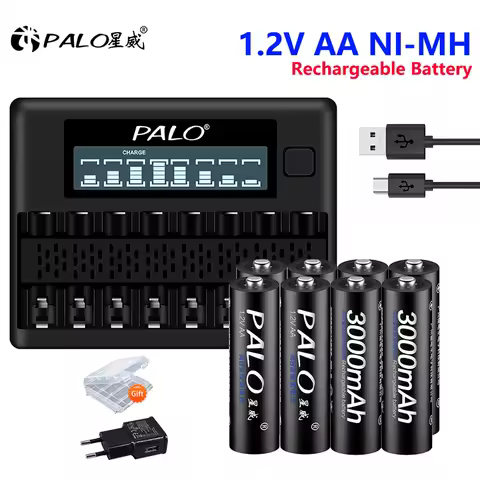 PALO 1.2V Ni-MH AA Battery 3000mAh Rechargeable 2A Batteries Battery for Camera Microphone Toys wireless Mouse + aa Battery Box