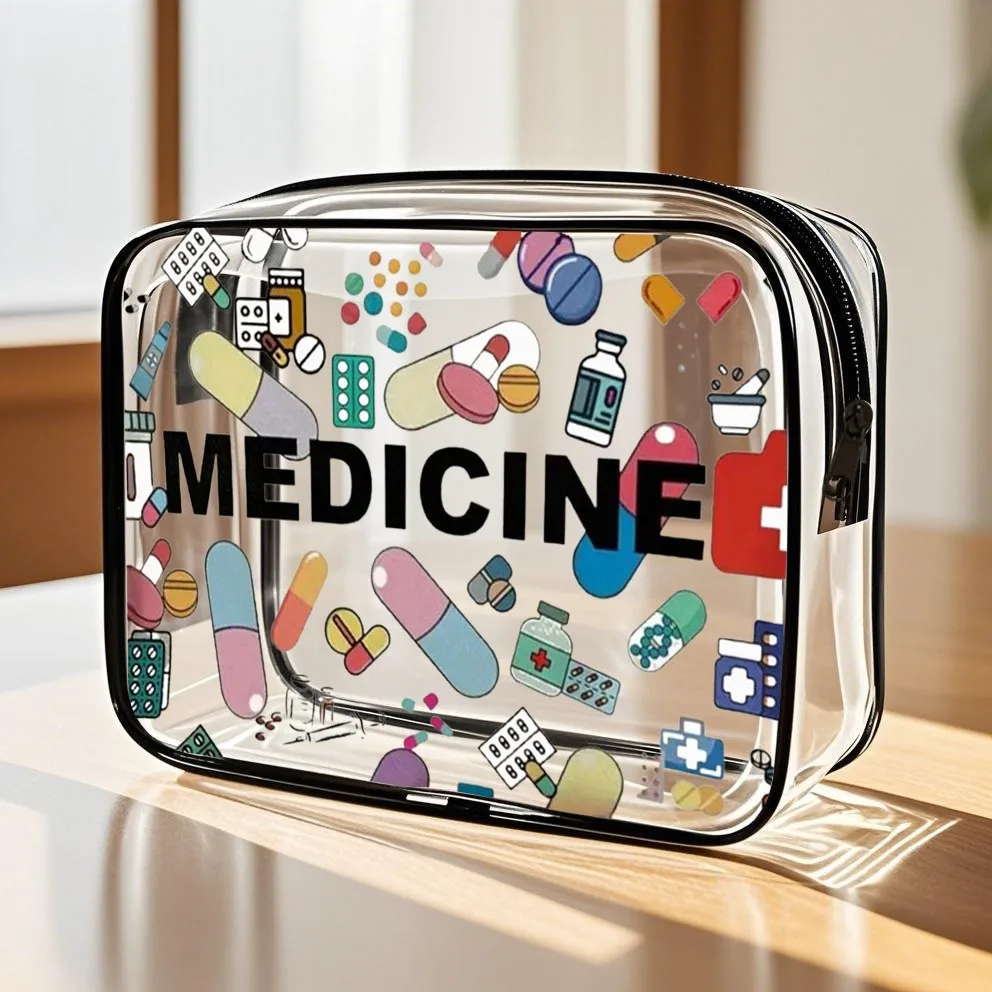 Borsa per cosmetici con cerniera in PVC di alta qualità a tema medicinale per donne e ragazze - Organizzatore da viaggio leggero di grande capacità