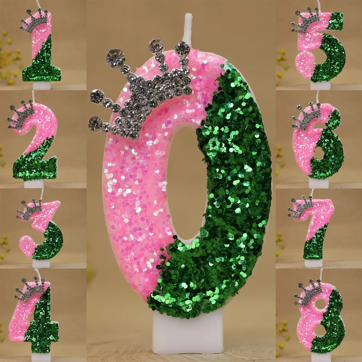 Sparkling Light Green Princess Crown Birthday Number Candle - Cake Decor for Wedding Anniversary Graduation Adult Party