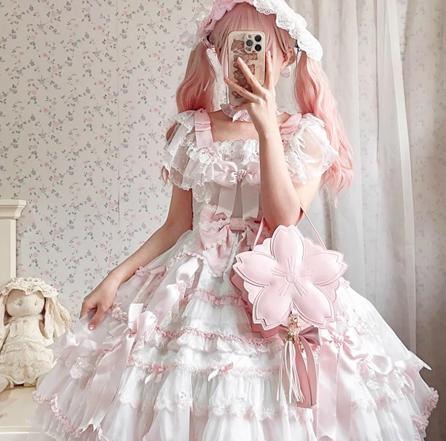 Japanese Autumn Cute Student Large Capacity Lolita Shoulder Bag JK Lolita Sweet Fashion Petal Kawaii Girl Backpack Messenger Bag