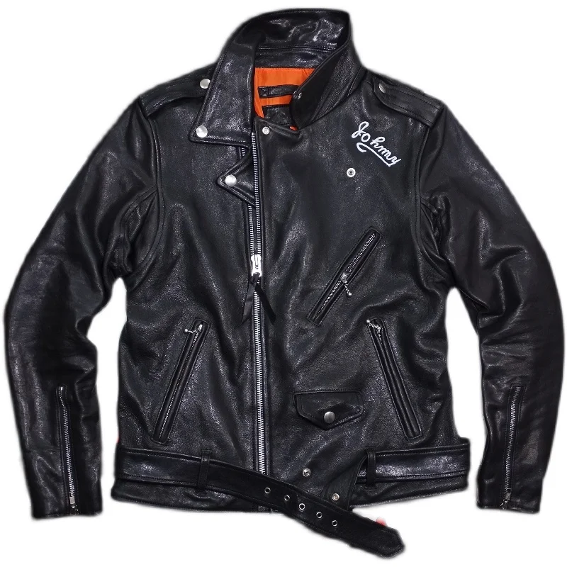 

Motorccyle Style Men's Black Spring Jacket Plus Size 3XL Natural Sheepskin Autumn Slim Fit Short Biker Genuine Leather Coats