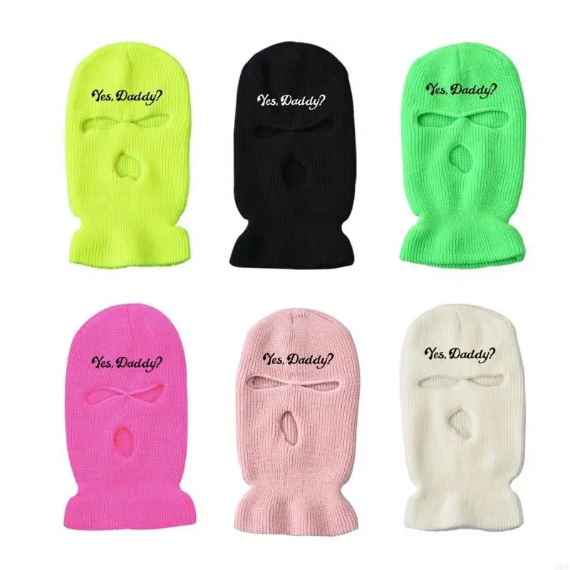 محبوك 3 حفرة قناع التزلج رسالة مطرزة الشتاء بالاكلافا متماسكة قناع الوجه الكامل