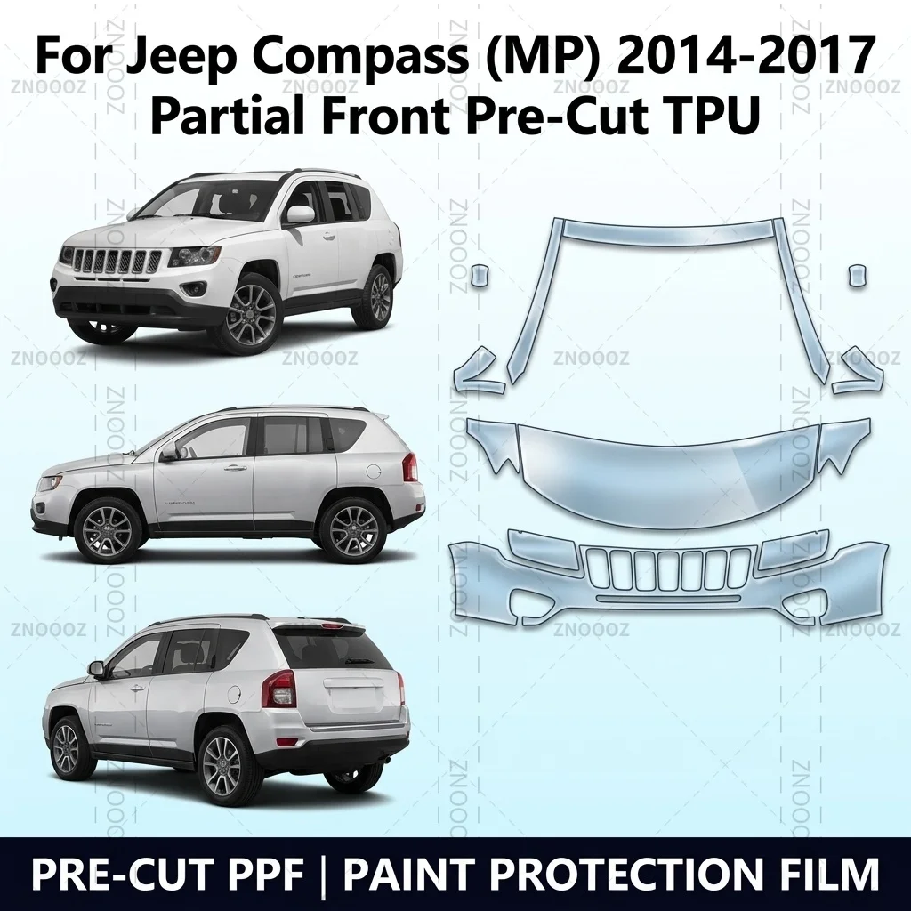 For Jeep Compass (MP) 2014-2017 Partial Front Pre-Cut TPU Paint Protection Film Kit, Self Healing Hydrophobic Anti Yellowing