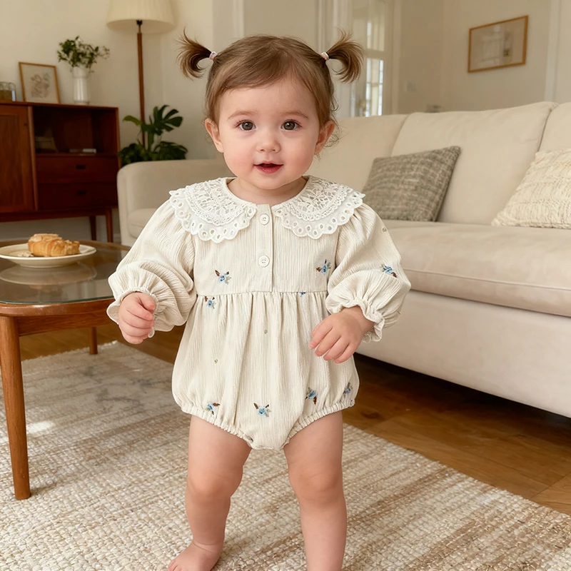 

Autumn New Baby Clothes Newborn Infant Baby Girls Romper Lapel Embroidery Corduroy Rompers Kids Onepiece Fashion Baby Clothing