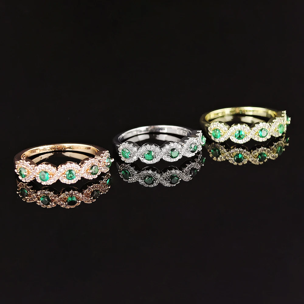 Rose Gold Silver Color Aesthetic Green Zircon Eternity Wedding Band Rings for Women Anniversary Gift Christmas Brand R6318