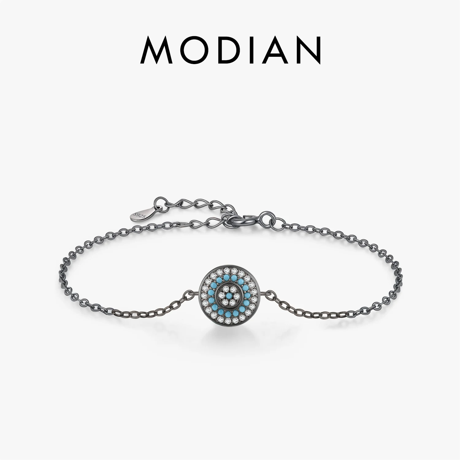 

MODIAN стерлингового серебра 925 пробы ретро панк синтетический бирюзовый браслет-цепочка с круглыми глазами для женщин изящные ювелирные изделия