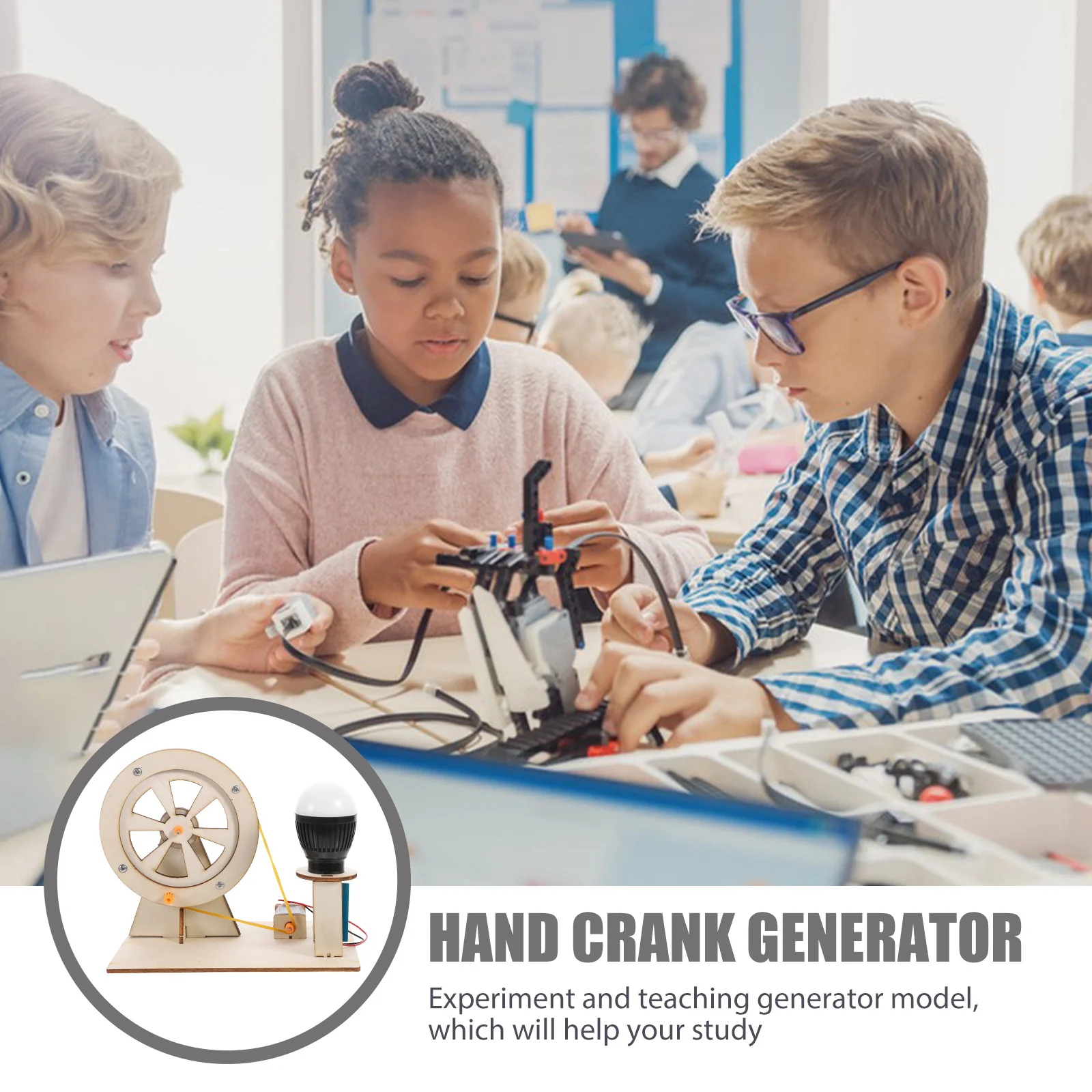 Wooden Hand Generator DIY Assembly Science Experimental Education Kit for Kids Improve Hands-on Skills and Learn Physics
