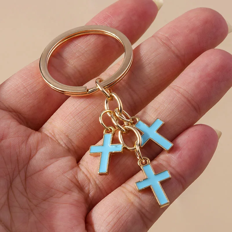 Aihua New Enamel Trendy Punk Cross Keychain for Women Christian Crucifix Keyrings Handbag Pendants Party Jewelry Gifts