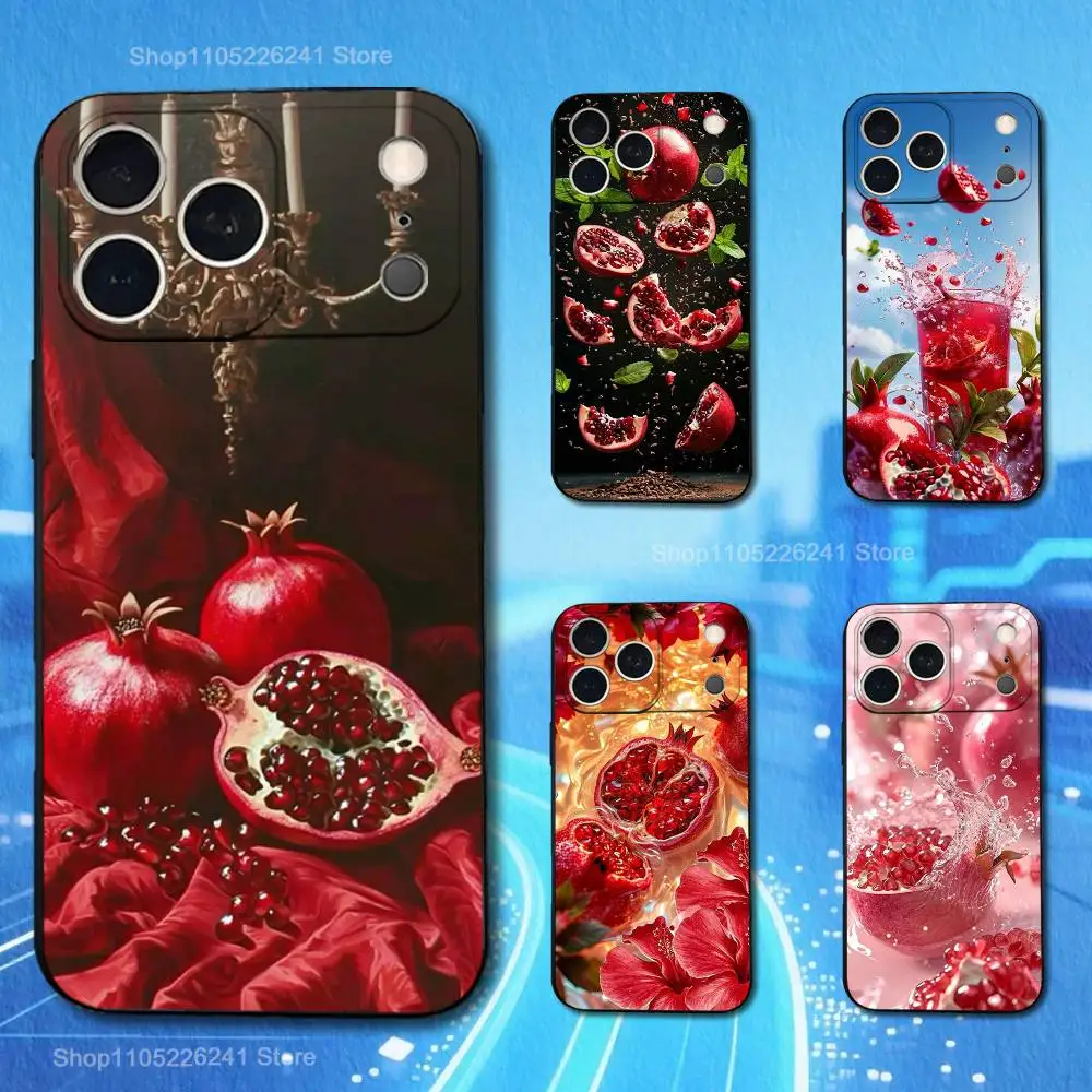 

Pink Fruit Pomegranate Phone For iPhone 13,12,15,14,11,16,17,Plus,Pro Max,XS,X,XR,SE,Mini,8,7,Soft Silicone Black