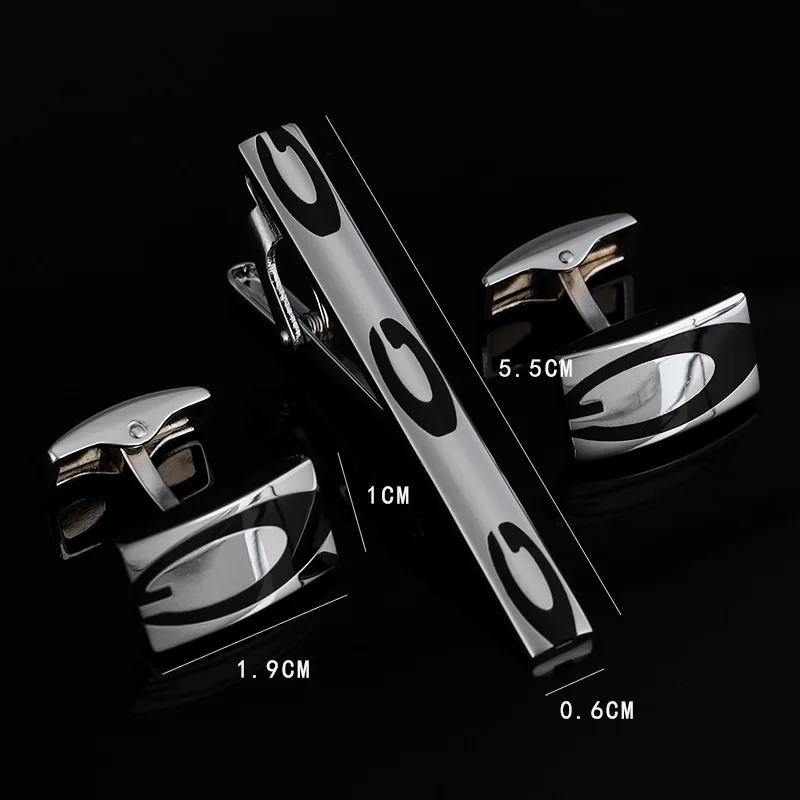 Cufflinks Tie Clip Set For Men Shirts Luxury Brand Enamel Cufflinks High Quality French Tie Clip Copper Metal 3pcs Accessories