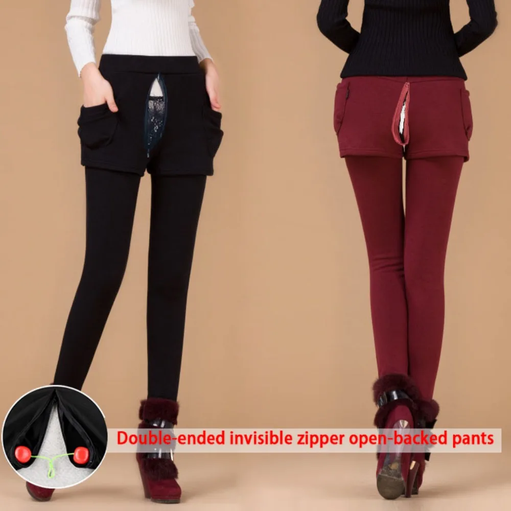 Winter Invisible Open Crotch Outdoor Sex Velvet Leggings Warm Winter Plus Size Thick  High Waist Sexy Slim Tights Women's Pants