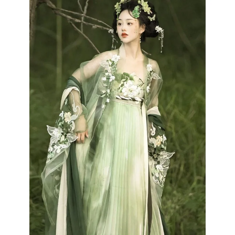 

Heavy industry embroidered big-sleeved shirt green ancient spring