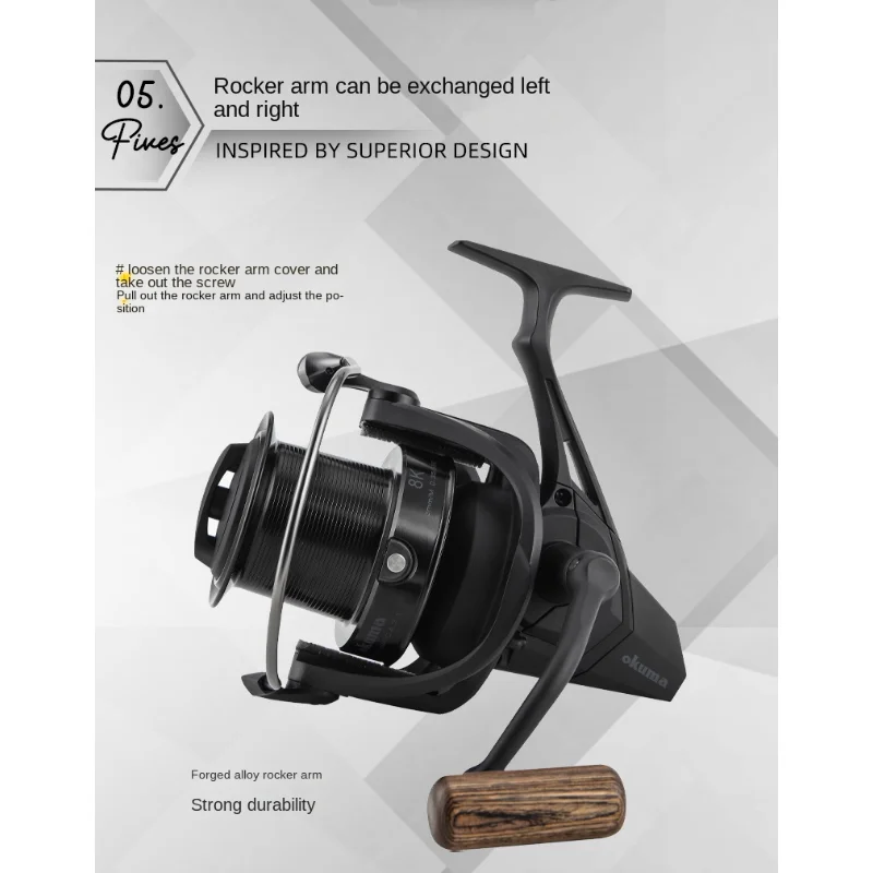 okuma carretel de pesca giratorio longo preto 8k 01