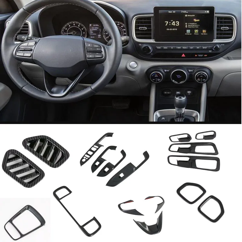 For Hyundai Venue 2019 2020 2021 2022 Interior Accessories Steering Wheel Cover Gear shift panel Car Window Switch Trim sticker