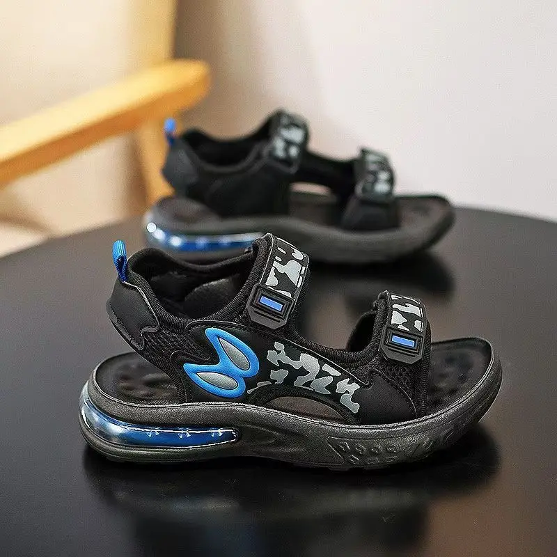 Kinder Sommer Neue Sport Casual Sandale Jungen Weiche Sohle Rutschfeste Offene spitze Leichte Klettverschluss Luftgepolsterte Strandsandale