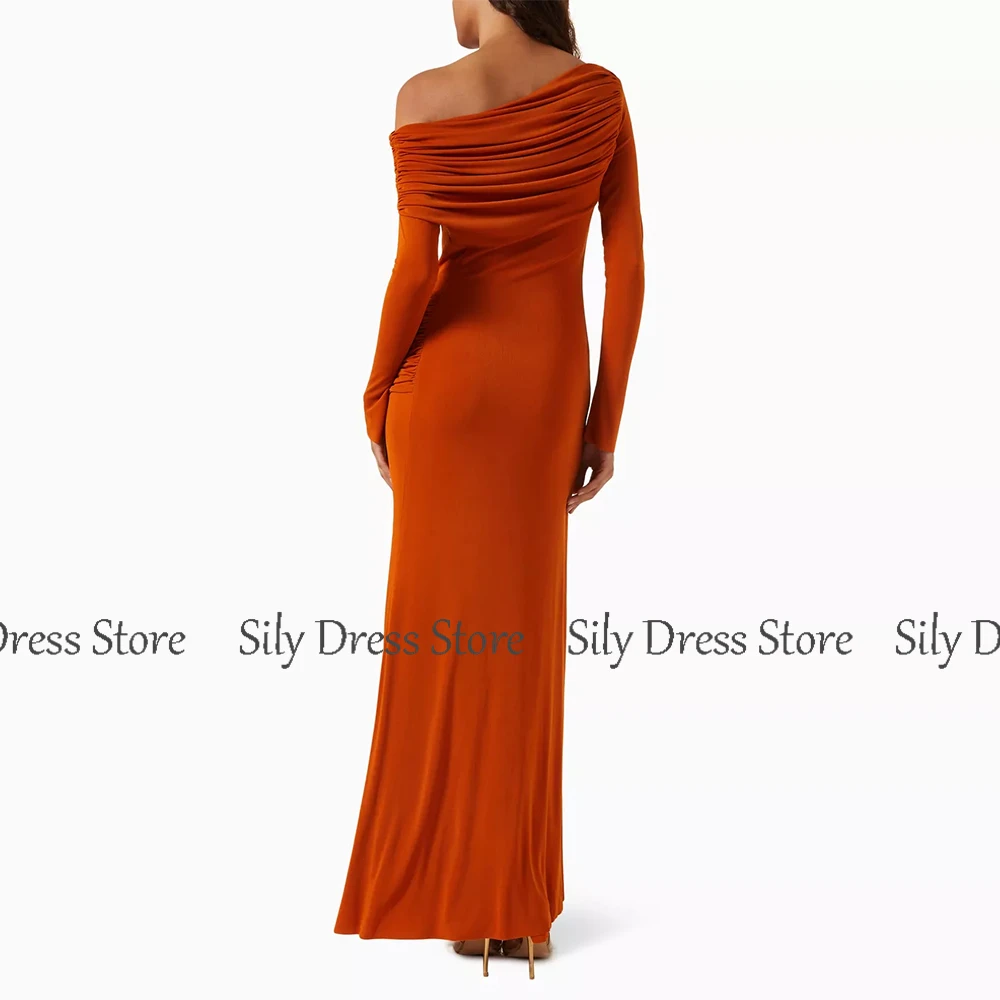 

2025 Special Occasion Dresses Spandex Sheath/Column Celebrity Dress Orange Off-the-shoulder Pleat Women's Evening Ball Gown Long