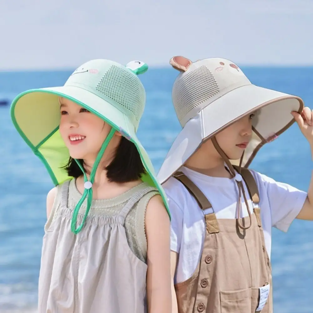 

Fashion Polyester Baby Bucket Hat UV Protection Portable Fisherman Caps Wide Brim Children Sunshade Hat Travel