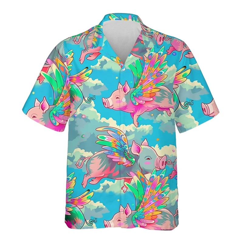 Camisa con estampado de cerdito para hombre y mujer, Blusa de manga corta con solapa de Animal divertido, estilo Kawaii, ideal para vacaciones y playa