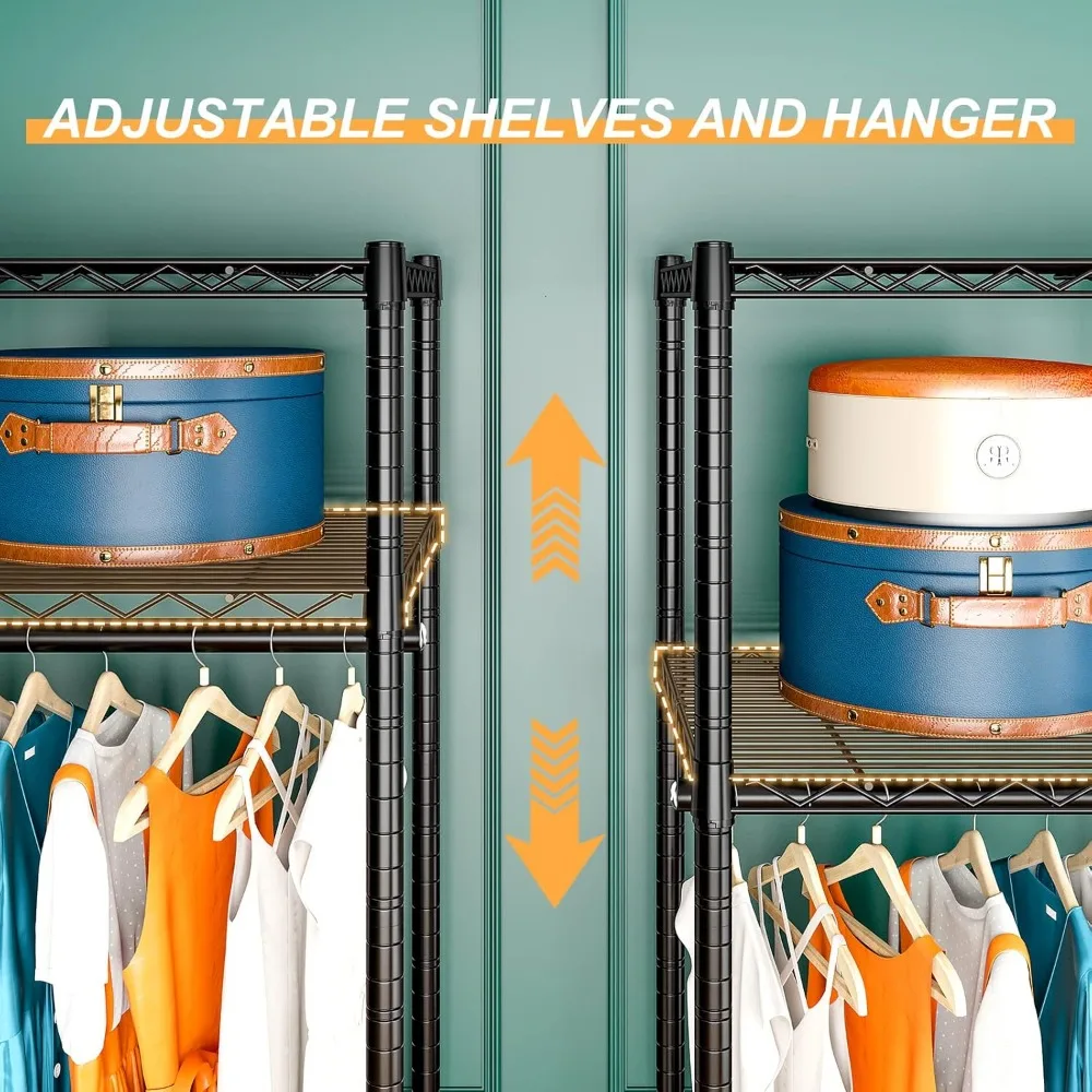 Heavy Duty Rolling Clothes Rack com rodas, Roupas Racks para pendurar roupas, Ajustável