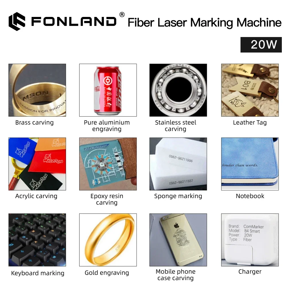 Fonland 20W MAX Source Fiber Laser Marking Machine Jewelry Metal Stainless Steel Aluminum Portable Engraving Industrial Desktop