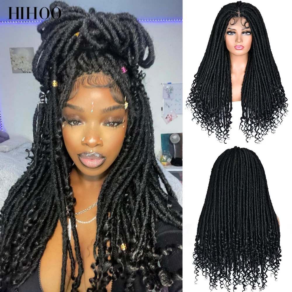 

Goddess Faux Locs Crochet Hair Full Lace Straight Goddess Locs with Curly Ends Synthetic Crochet Hair Braids for Black Women 613