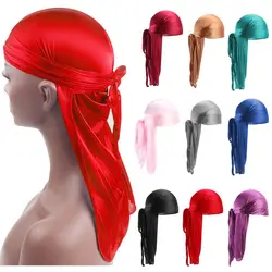 Adjustable Men Women Chemo Cap Pre-Tied Headwrap Bandana Silk Durag Pirate Hat Turban Hijab