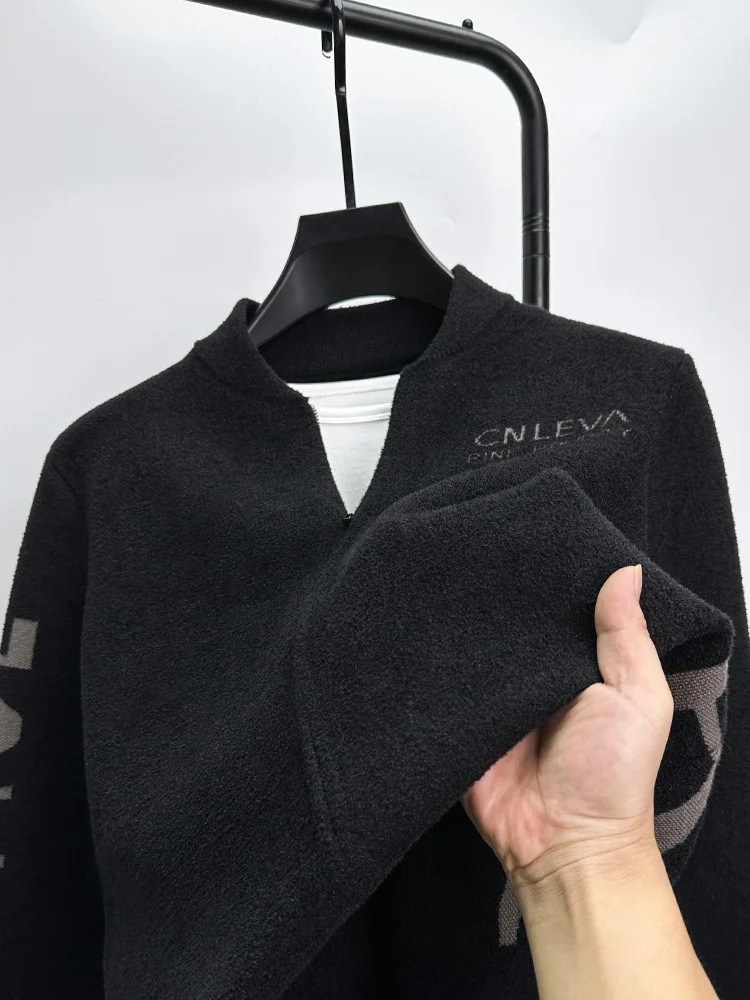 

Мужской вязаный свитер-пальто премиум-класса с воротником-стойкой на молнии, имитация шерсти, осенне-зимняя модная верхняя одежда