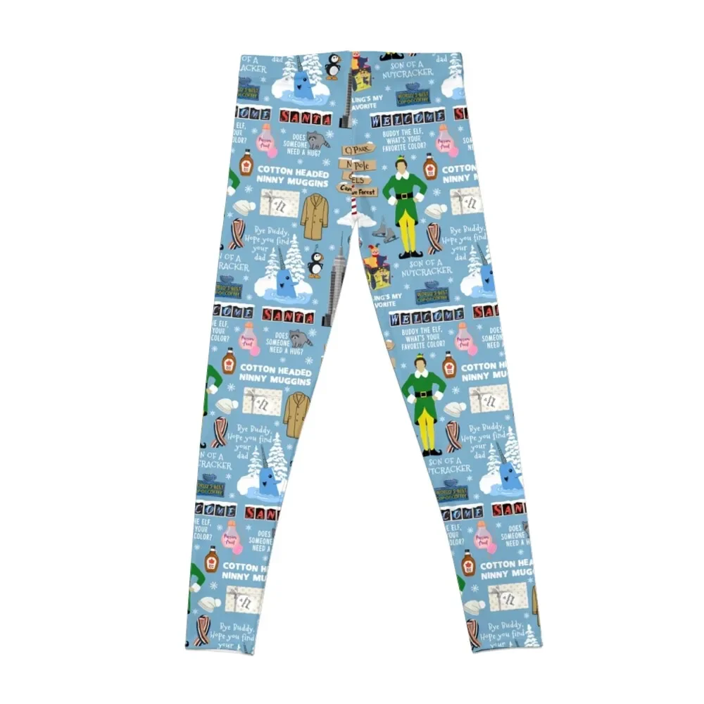 Buddy the Elf collage, Blue background Leggings Women's fitness sportswear woman gym 2025 Womens Leggings