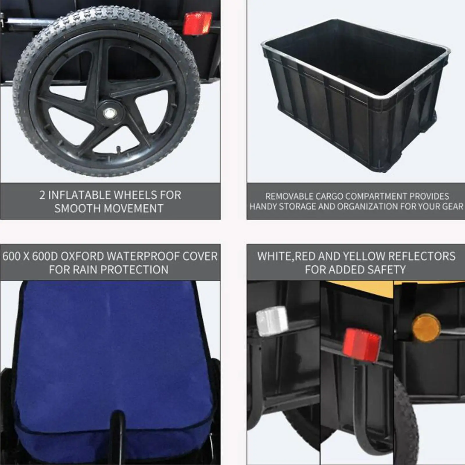 Towable Pet Cart Bicycle Carrier Cargo Trailer Foldable Stable Wheels for Adult Bike Camping Long Distance