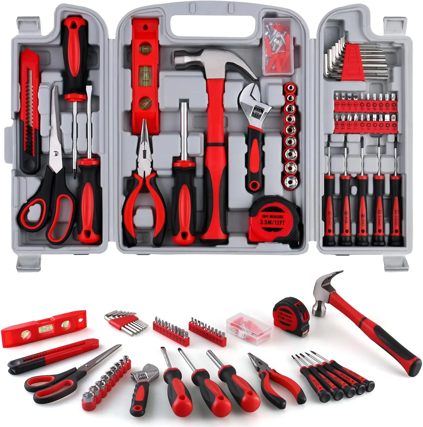 

156-Piece All-Purpose Home Tool Kit in Foldable Case, Essential Hand Tools for House Repairs and Gifts