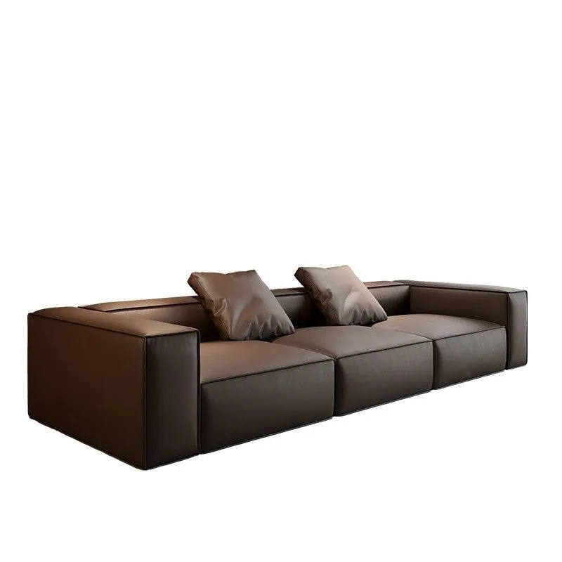 Design Italian Minimalist Leather Tofu Sofa Luxury Living Room Furniture Modular Leather Sofa Cowhide Couch