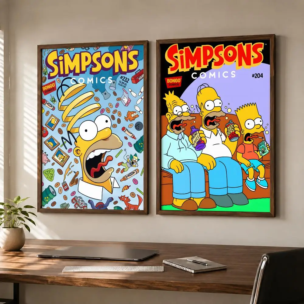 Animated Sitcom The Simpsons Poster Self-adhesive Waterproof Paper Sticker Art Coffee House Bar Room Wall Decor