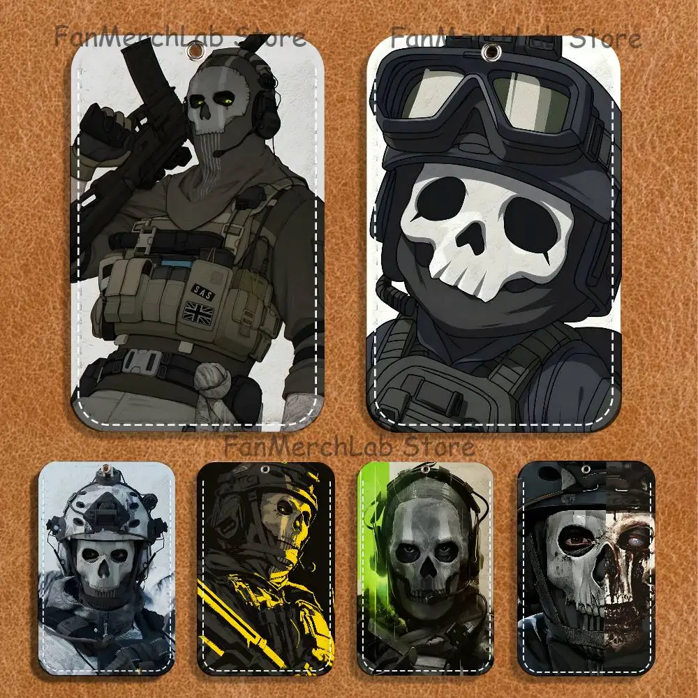 C-COD Call D-Duty G-GhostS Pattern 1 unidad Portatarjetas de cuero PU con llavero, para tarjetas de acceso a cerraduras de puerta y tarjetas de identificación