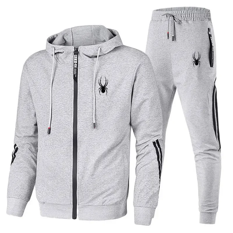 Men\'s Tracksuit Hooded Zipper Jacket + Sweatpants Outfits Fashion 2 Piece Sets Autumn and Winter Male Workout Jogging Sports