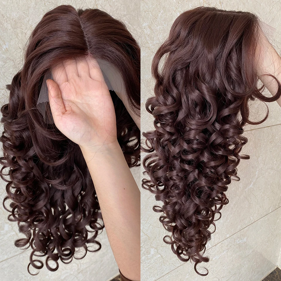 Latisha ombre preto marrom perucas dianteiras do laço para as mulheres 24 Polegada peruca de renda onda solta sintética pré arrancado t parte 13x5 afro encaracolado peruca