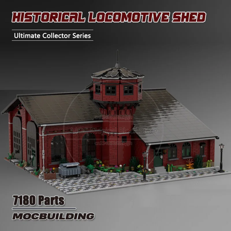 Historical Locomotive Shed MOC Building Blocks City Architecture Model DIY Assembly Technology Bricks Collection Toy Xmas Gifts