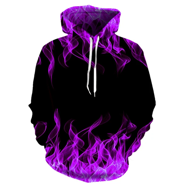 Nowa kolorowa fioletowa bluza z kapturem z płomieniem 3D bluza męska/kobiety z kapturem jesienno-zimowy zabawny płaszcz odzież męska kurtka bluzy